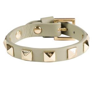 DARK Leather Stud Bracelet ─ Faded Army With Gold kuva