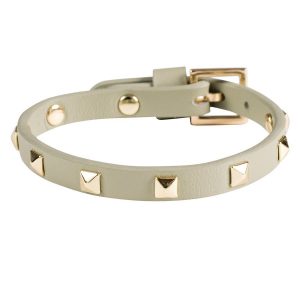 DARK Leather Stud Bracelet Mini ─ Faded Army With Gold kuva