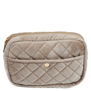 Fan Palm Beauty Bag Quilted Velvet Medium – Camel kuva