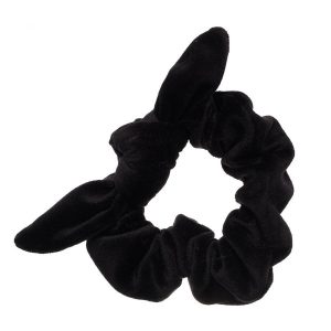 DARK Velvet Scrunchie With Bow ─ Black kuva