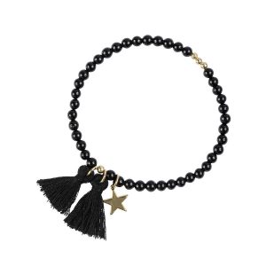 DARK Stone Bead Bracelet Shiny 4 mm ─ Black kuva