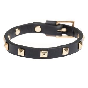 DARK Leather Stud Bracelet ─ Mini Black With Gold kuva