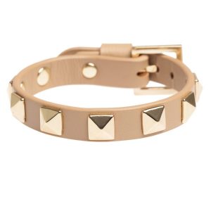 DARK Leather Stud Bracelet ─ Sand With Gold kuva