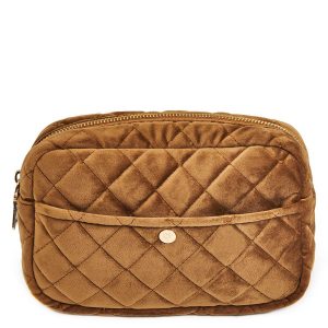 Fan Palm Beauty Bag Quilted Velvet Medium – Cognac kuva