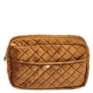 Fan Palm Beauty Bag Quilted Velvet Large – Cognac kuva