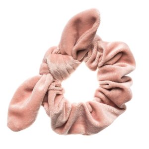 DARK Velvet Scrunchie With Bow ─ Pale Rose kuva