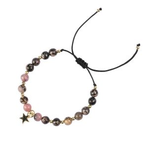 DARK Stone Bead Bracelet 6 mm ─ Rose & Blacks kuva