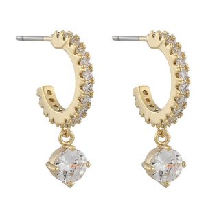 Snö Of Sweden Luire Stone Oval Pendant Earring ─ Gold/Clear kuva