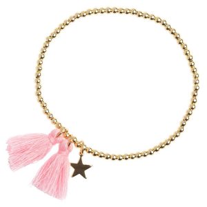 DARK Metal Bead Bracelet With Tassel ─ Blush Rose kuva