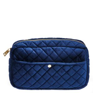 Fan Palm Beauty Bag Quilted Velvet Large – Midnight Blue kuva