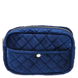 Fan Palm Beauty Bag Quilted Velvet Medium – Midnight Blue kuva