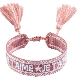 DARK Woven Friendship Bracelet "Je T'aime" ─ Dusty Rose kuva