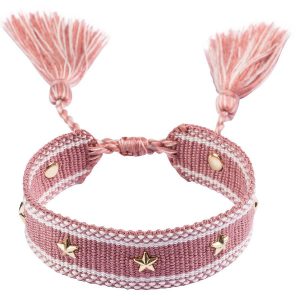 DARK Woven Friendship Bracelet With Star Stud ─ Dusty Rose kuva