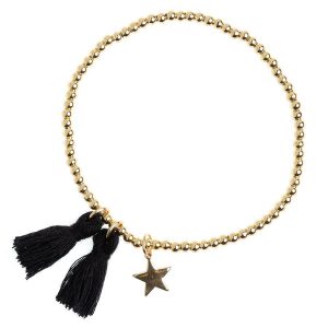DARK Metal Bead Bracelet With Tassel ─ Black kuva