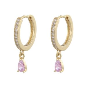Snö Of Sweden Camille Drop Ring Earring ─ Gold/Pink kuva