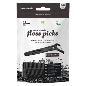 The Humble Co Dental Floss Picks Charcoal Grip Handle 50 kpl kuva
