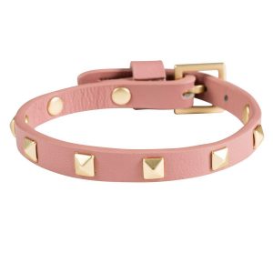 DARK Leather Stud Bracelet ─ Mini Dusty Rose With Matte Gold kuva