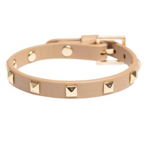 DARK Leather Stud Bracelet ─ Mini Sand With Gold kuva